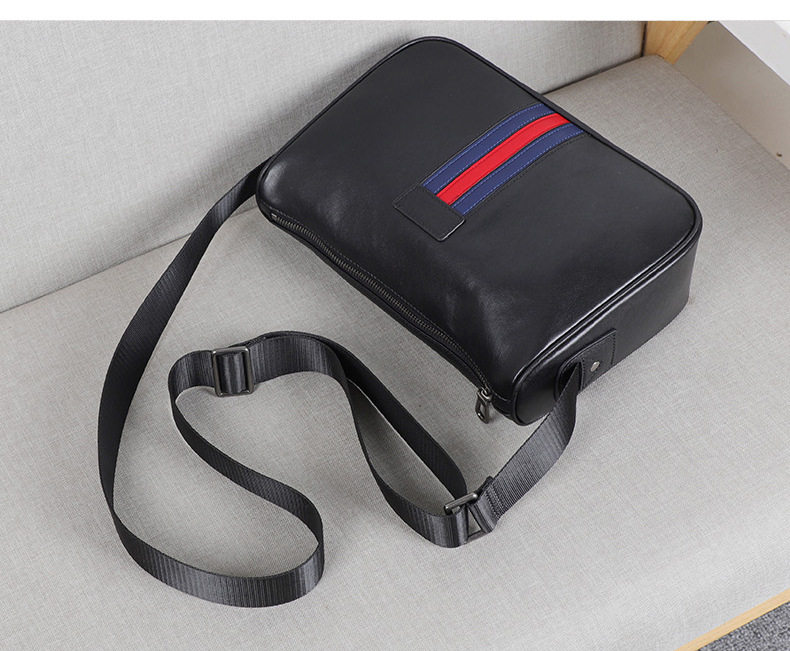 Túi đeo chéo nam da bò thật 29×11×17 cm phong cách đường phố — Màu đen chi tiết 4