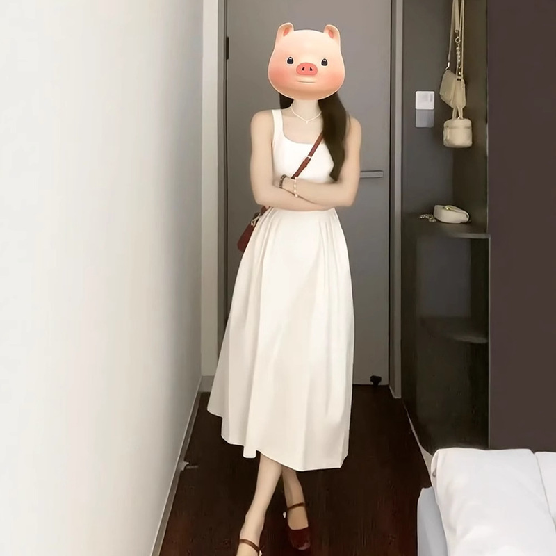 サスペンダーホワイトドレス海辺休暇2025新しいホワイトムーンライトドレス夏の女性のハイエンドフレンチロングドレス|undefined