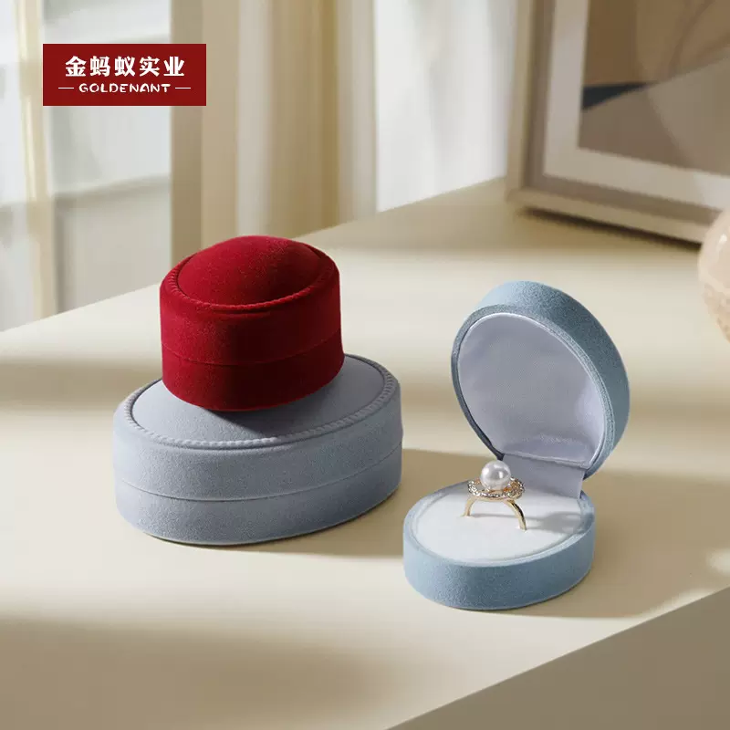 百万现货丝绒植绒戒指盒 翻盖式戒指首饰盒项链吊坠盒包装饰品盒