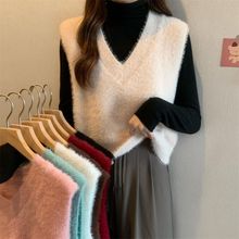 春秋季薄款仿水貂绒马甲女外穿百搭洋气叠穿无袖软糯背心短款休闲