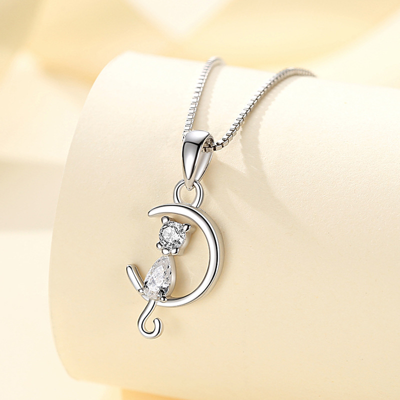 Simple plata esterlina S92 puede brillante gato COLLAR COLGANTE dulce Cadena de clavícula simple joyería femenina al por mayor transfronteriza nuevo producto