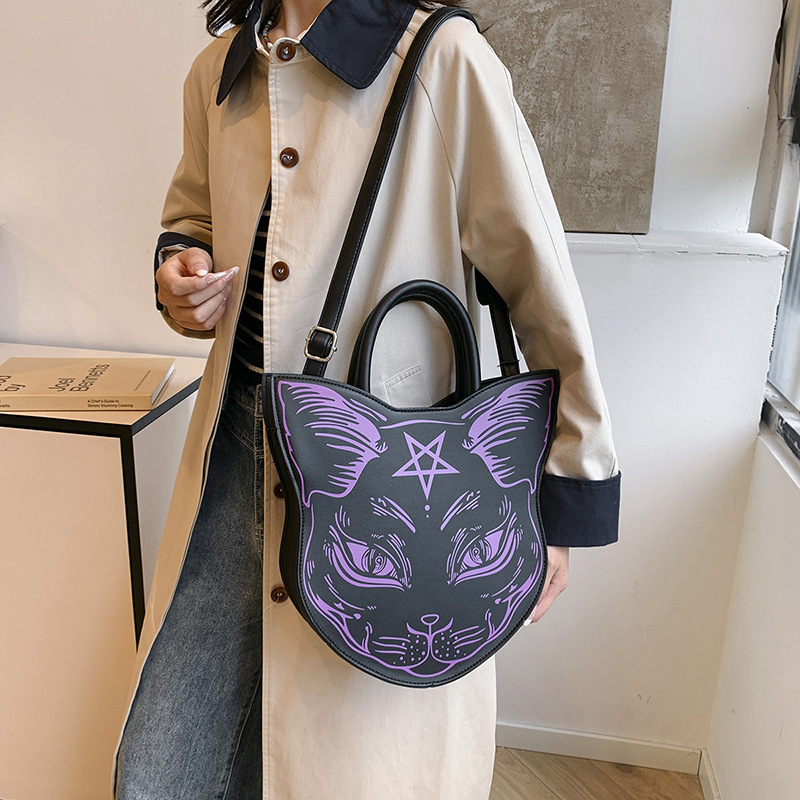 Bolso bandolera con impresión de cara de gato estilo punk Halloween, nuevo modelo cross border Amazon