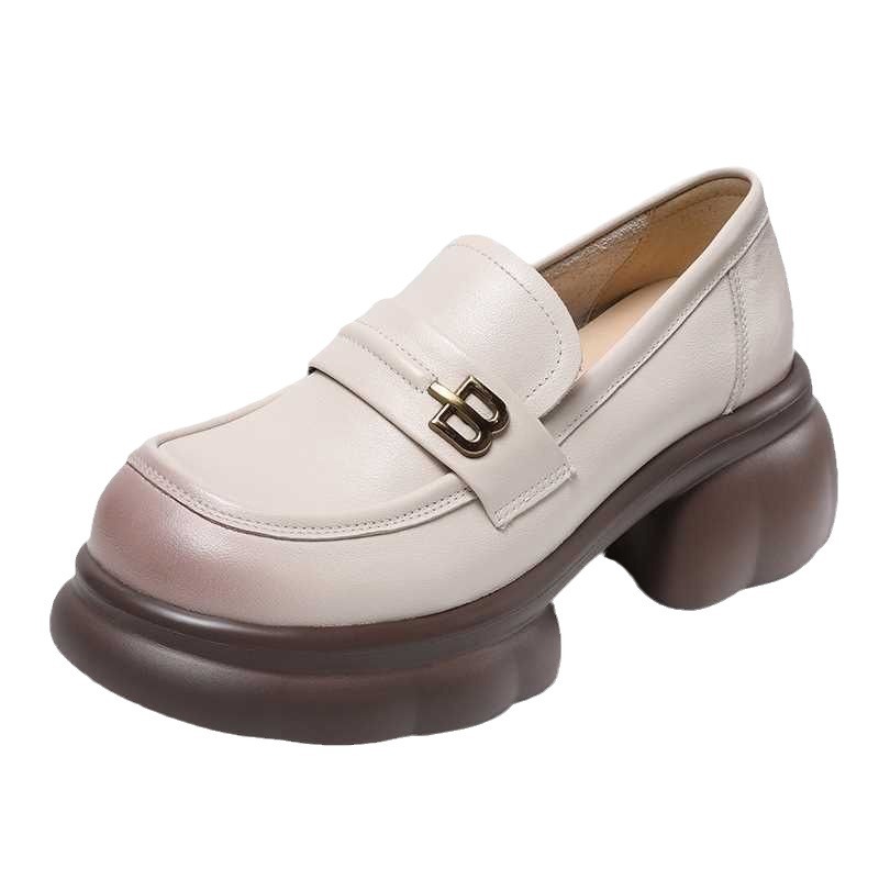 2024 primavera nuevo tipo de zapatos de cuero suave con suela gruesa Lefour zapatos de altura de mujer zapatos de cuero suave con suela gruesa muffin zapatos de mujer