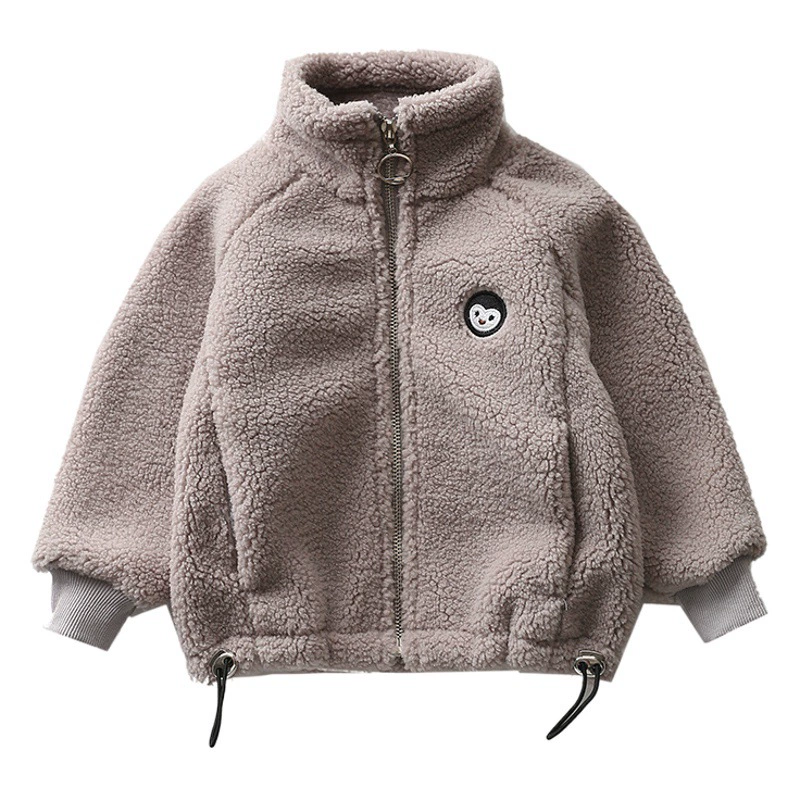 Детская кашемировая куртка для весны и осени, теплая, на флисовой подкладке, утолщенная, с воротником-стойкой на шнурке, осенняя детская верхняя одежда.