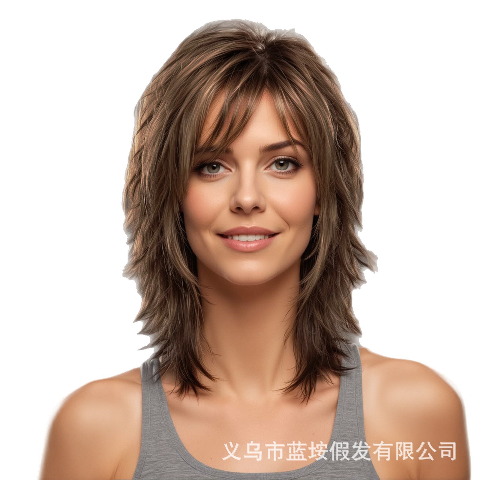 Hombres y mujeres parejas de alto nivel de cabello de cola de lobo toda la cabeza de tendencia europea y americana neutra corta cabeza de pez fibra química wigs