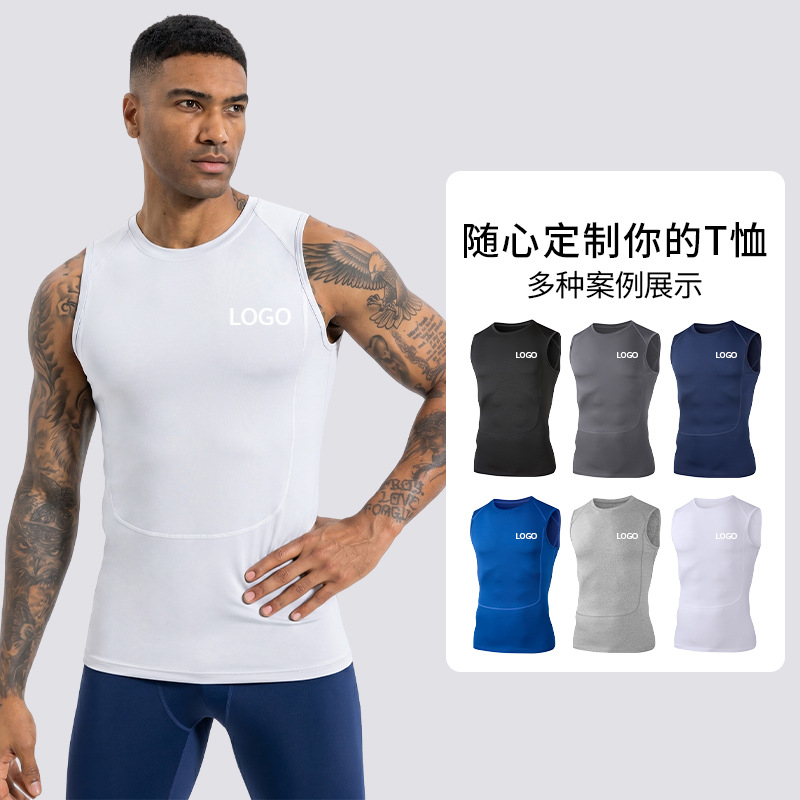 Trajes de maratón transpirables negros de baloncesto camiseta deportiva de cuello redondo en el hombro con chaleco de acondicionamiento físico de secado rápido para hombres