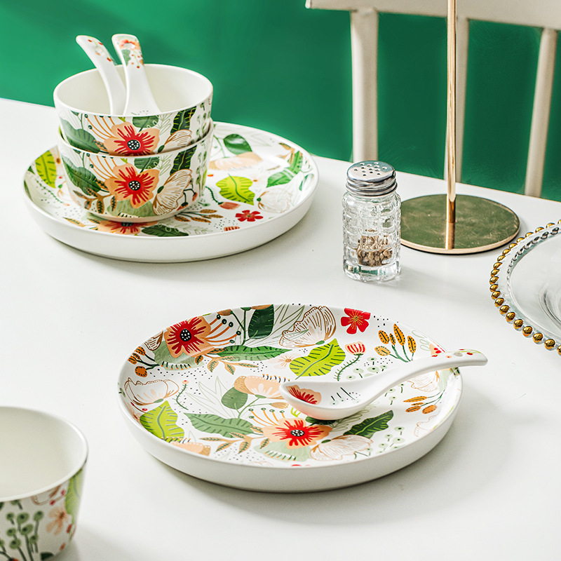Colorful Yunhua Series Creative Pastoral Style Ceramic Bowl and Plate Household Combination Tableware Set Factory Outlet Colorful Yunhua Series Creative Pastoral Style Ceramic Bowl and Plate Household Combination Tableware Set Factory Outlet
