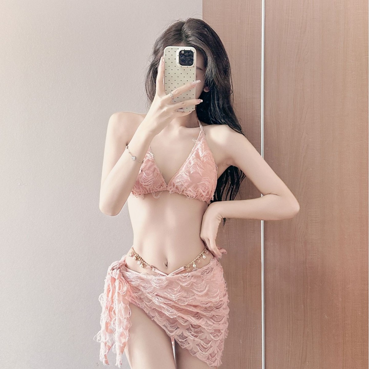 泳衣女新比基尼分体三件套甜美性感小胸仙纯欲显瘦度假波力思2576