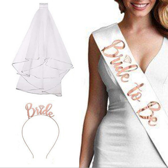 Partido único europeo y americano novia velo novia para ser bronceado correa de hombro etiqueta con traje insignia