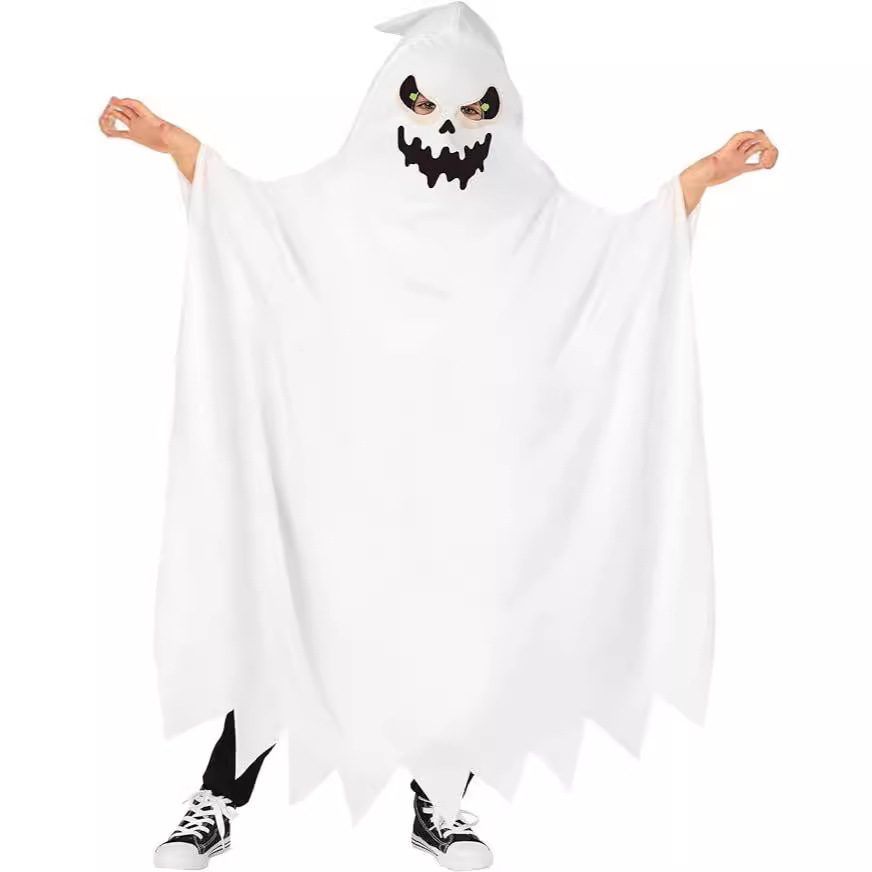 Amazon's New Halloween Ghost Face Hooded Cape Scary Costume White Ghost Costume Decorative Outfit