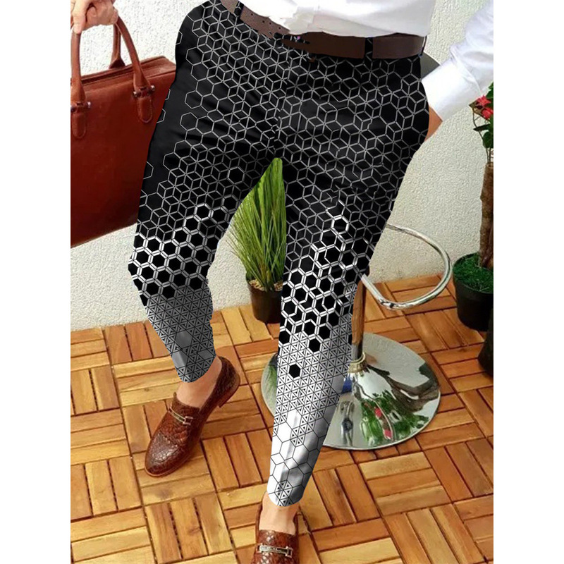 European and American Cross-Border Foreign Trade Autumn and Winter New 3D Printed Slim-Fit Plaid British Casual Personality Trousers in Various Styles