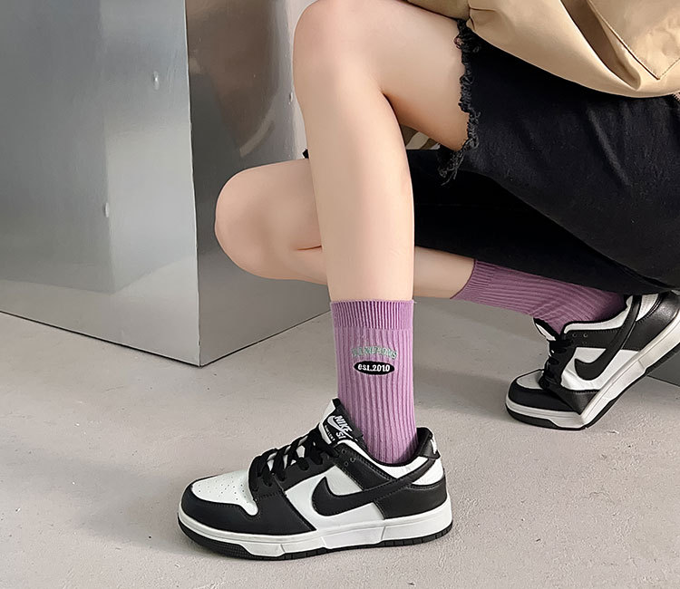 57g Weight Socks Classification Socks Lingerie Type Cotton Fabric Type A Pair Quantity Daily, Shopping Occasion Color Block Pattern All Seasons Season Women's Gender Sweet Style Women's Lady Sweet Color Block Cotton Crew Socks A Pair 9