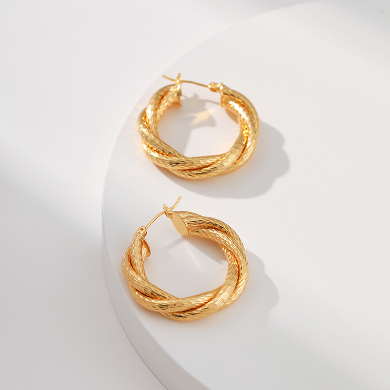 Retro Twist Copper Plating Hoop Earrings 1 Pair