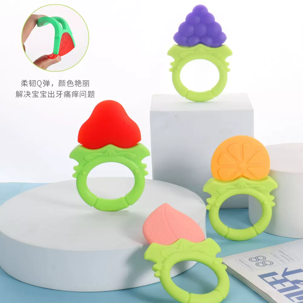 宝宝水果牙胶婴儿磨牙棒硅胶水果拉环果蔬乐水果玩具 厂家批发