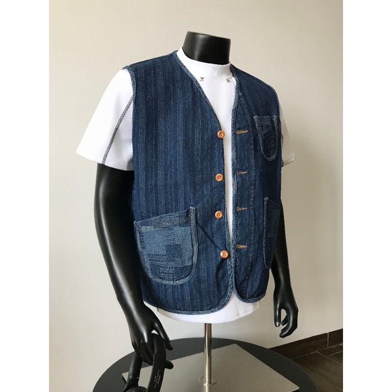 Hong Kong Style Retro Striped Workwear Denim Vest for Men, American Casual Cool Versatile Vintage Sleeveless Jacket for Men