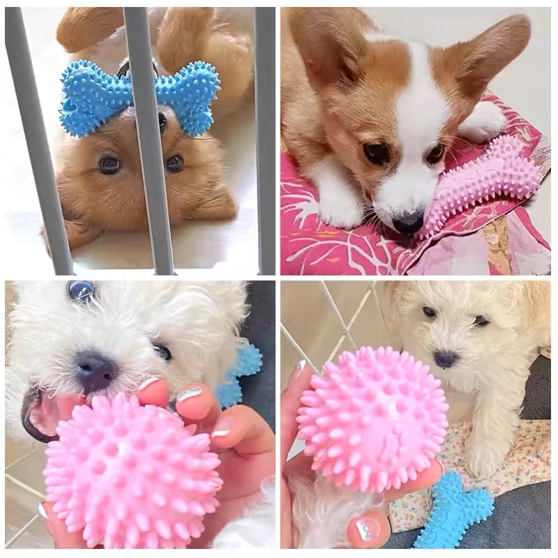 Juguetes para perros TPR macaron bolas de espinada resistentes a la mordida pegamento de dientes Teddy Corky limpiador bolas de espinada para mascotas image 4