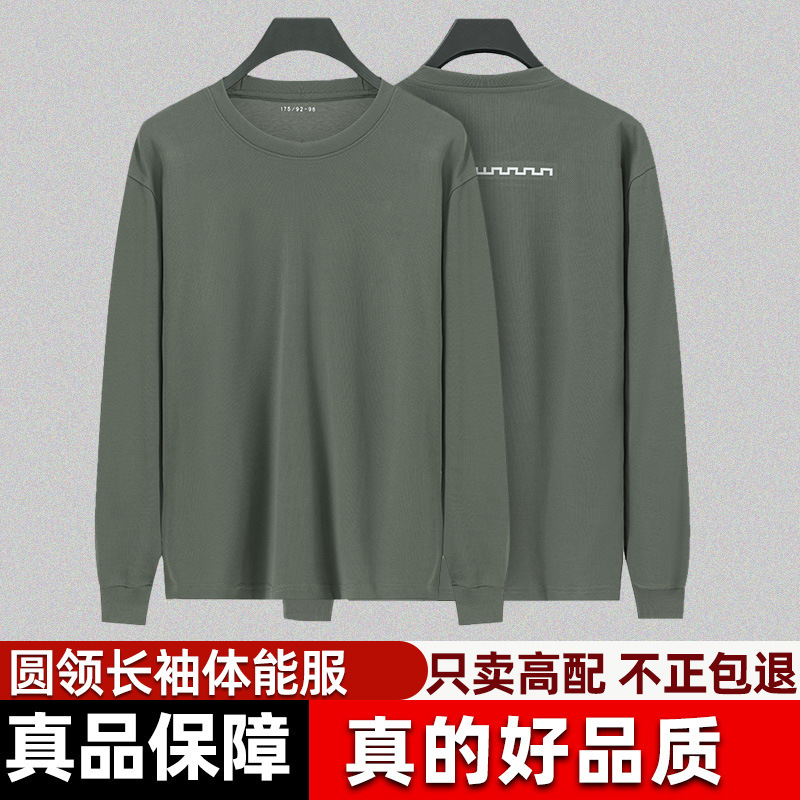Physical Training Clothing New Gray Green Long-Sleeved Men's Round Neck Shirt with Reflective Strips T-Shirt Tops Men's Spring & Fall Quick-Drying