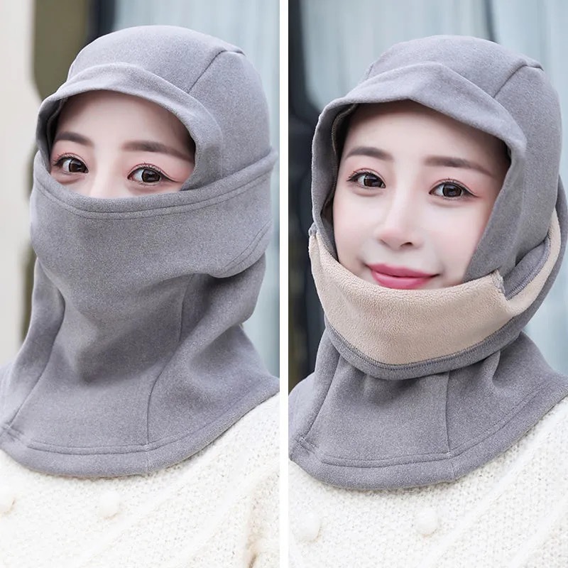 Winter Women's Fashionable Warm Neck and Ear Protection Hood Cycling Plush Full Face Mask Windproof Hood and Neck Scarf for Men