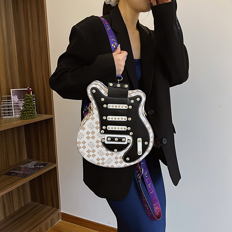 Cross-border Women's Bag European and American Shoulder Bag 2024 Women's Bag Guitar Shape Handmade Women's Bag Amazon Foreign Trade Women's Bag Cross-border Women's Bag European and American Shoulder Bag 2024 Women's Bag Guitar Shape Handmade Women's Bag Amazon Foreign Trade Women's Bag