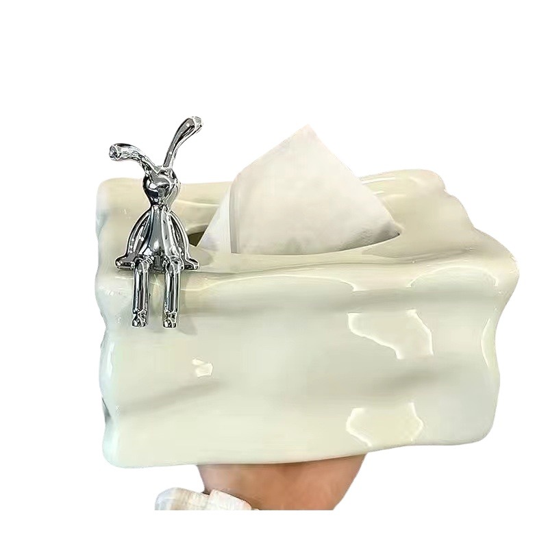 北欧風陶磁ティッシュケース収納ケース軽贅沢高級銀色氷高顔値チーズチーズテーブルトップ置物