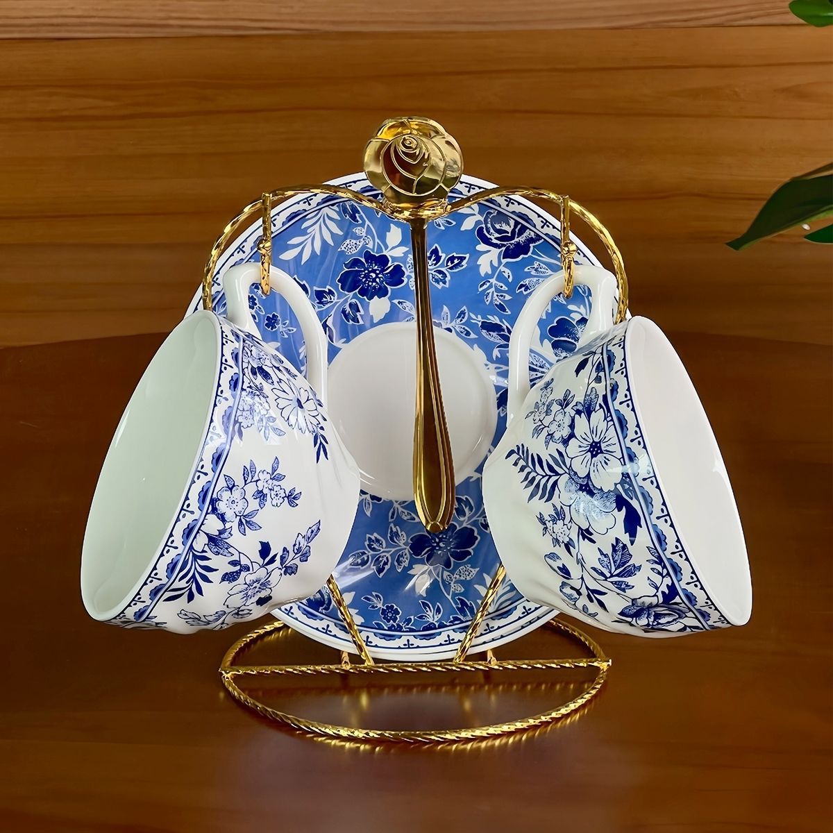 Conjunto de tazas y platos de café de porcelana azul, set de tazas y platos de café de cerámica, set de tazas y platos de café de la tarde, M cucharada de tazas y platos de desayuno