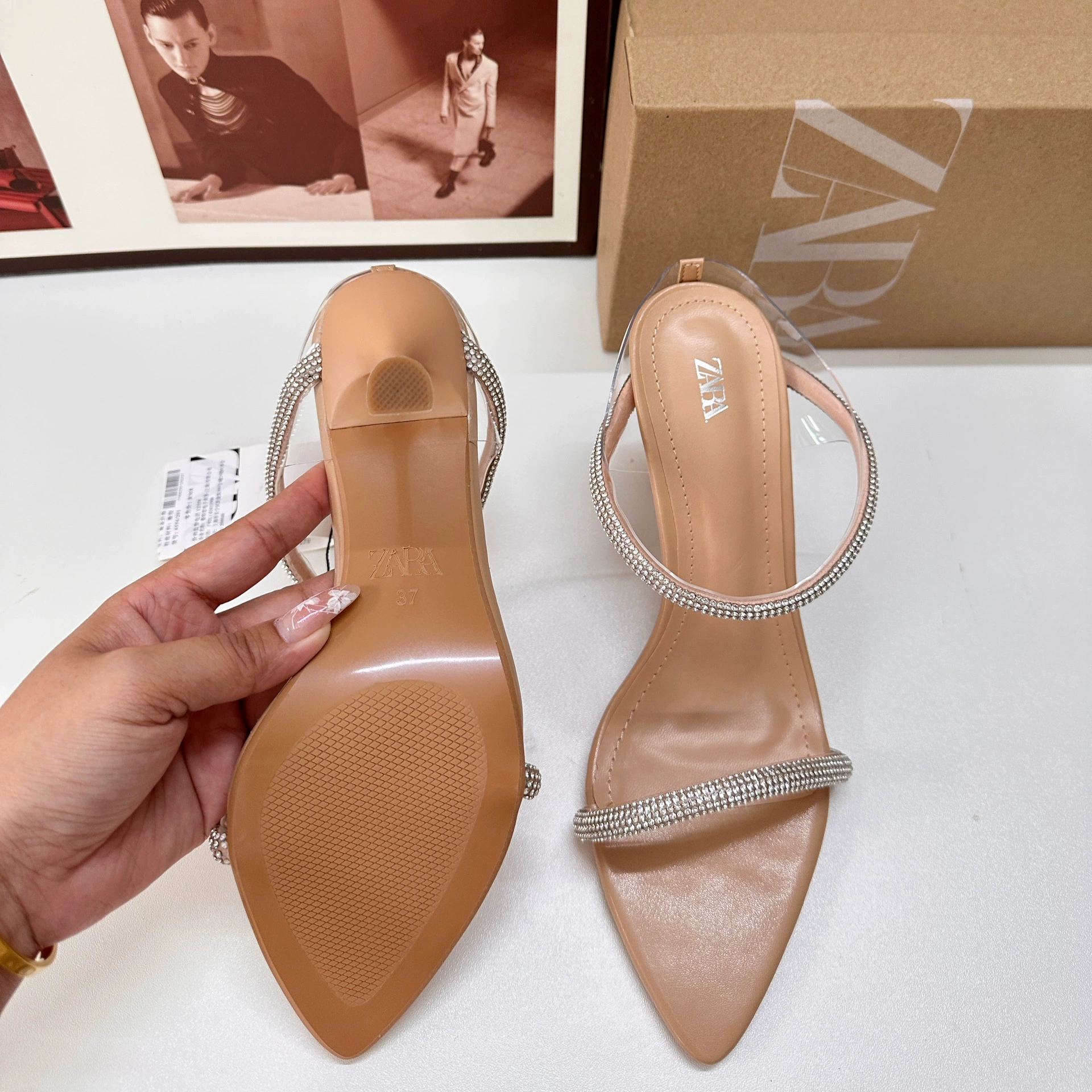 Сандалии летние модные Zara PVC низкий профиль, французский стиль