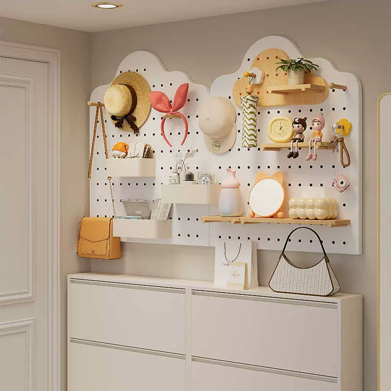 入户门口玄关墙面实木洞洞板置物架壁挂墙板墙上木质挂板收纳墙