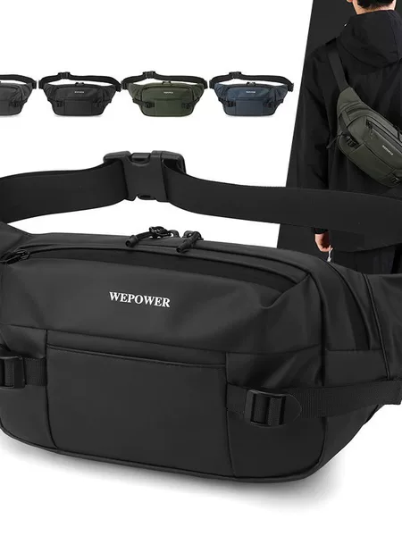 Cross-Border Leather Men's Crossbody Chest Bag, Outdoor Cycling Functional Chest Sling Bag, Foreign Trade Men's Bag, Running Waist Bag