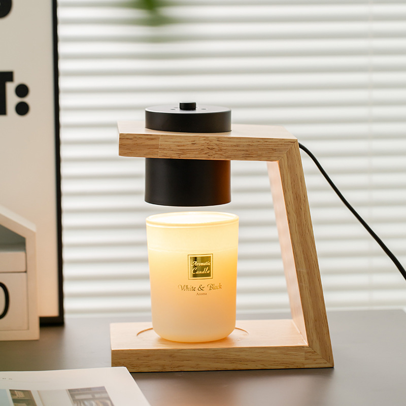 轻奢简约实木香薰融蜡灯 调光融烛台灯家用卧室创意小夜灯亚马逊