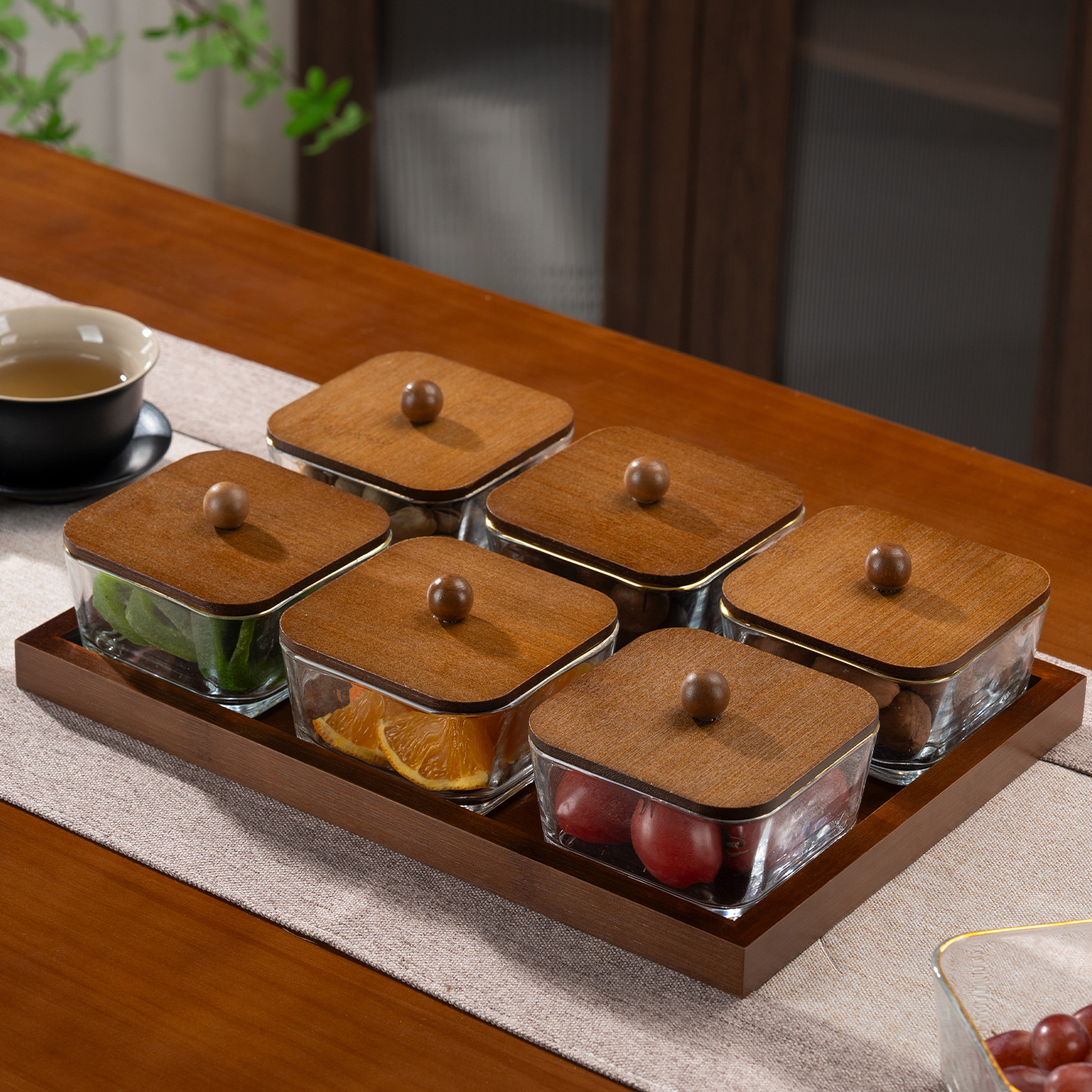 bandeja de madera china bandeja de frutas secas bandeja de refrigerio de la tarde de alta calidad bandeja de frutas bandeja de frutas bandeja de madera de alto valor bandeja de refrigerio image 4