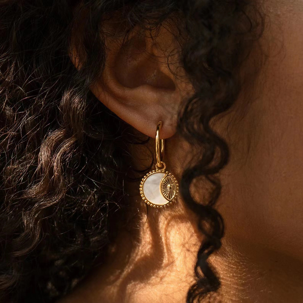 Simple Style Sun Moon Stainless Steel Drop Earrings Gold Plated No Inlaid Shell Stainless Steel Earr