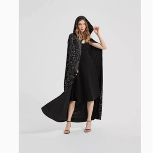 European and American Cross-border Halloween Cloak Star Pattern Black Hooded Cloak Animation Cosplay Clothing Accessories