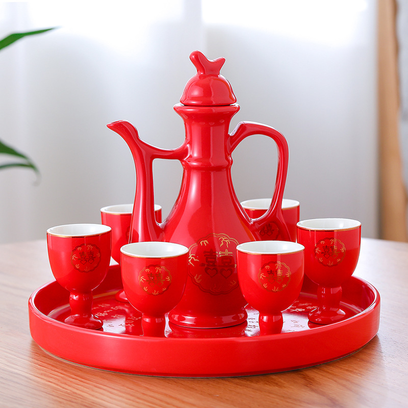 Nudo suministros de la boda tostada copa banquete de boda copa de boda traje de olla de vino chino boda pareja mano taza copa de vino