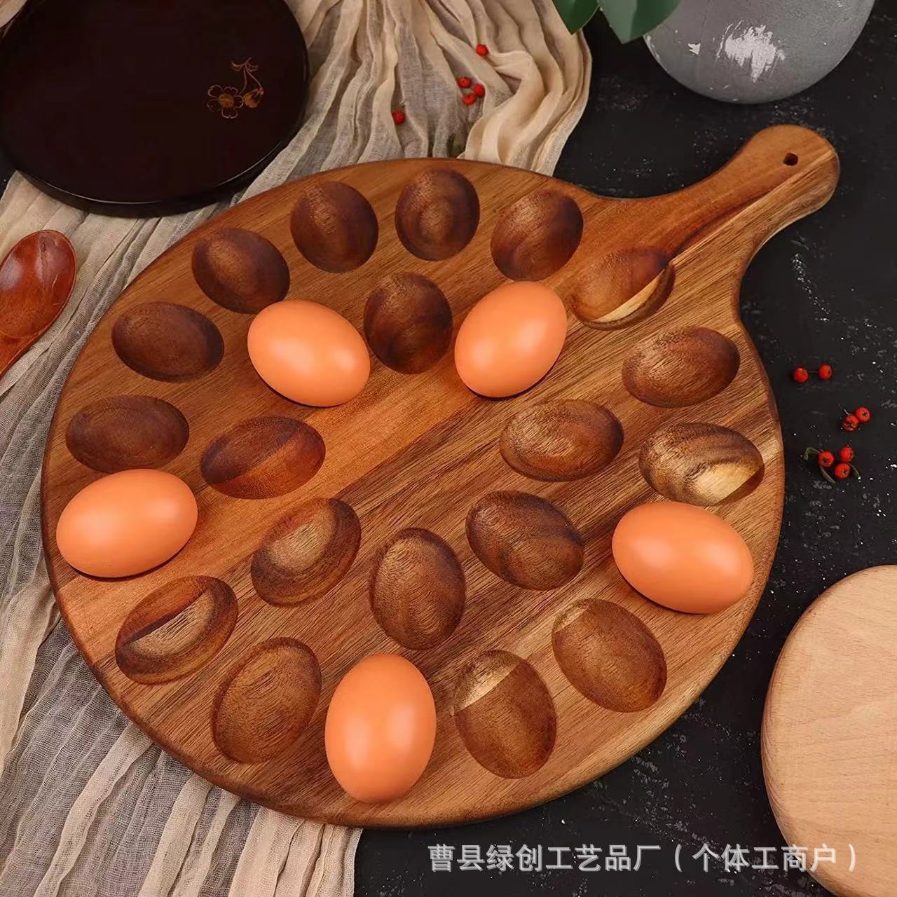 创意木质分隔鸡蛋架家用厨房鸡蛋展示托盘实木鸡蛋固定架