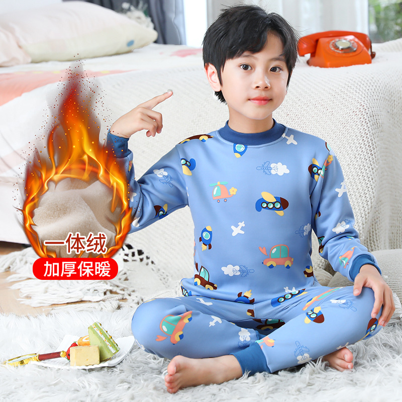 Niños de Cuello medio forrado de lana gruesa ropa interior térmica traje niños y niñas Otoño e Invierno tocando fondo Bebé Ropa para niños ropa de otoño pantalones largos