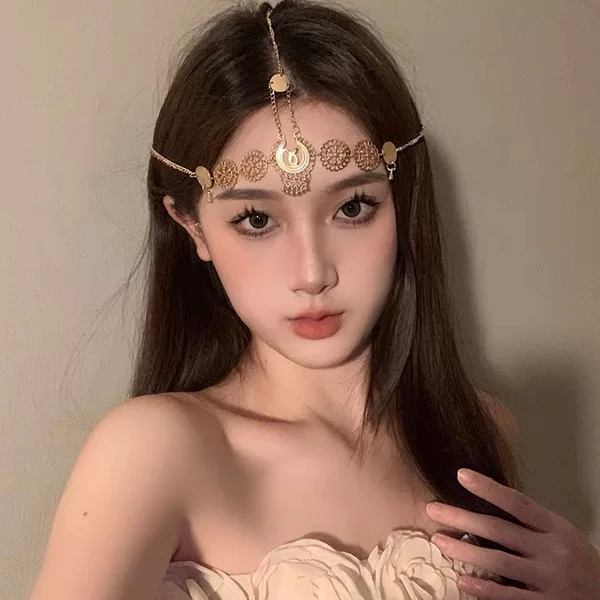 Golden Tassel Forehead Chain Eyebrow Drop Antique Style Alien Style Super Fairy Forehead Chain Headwear Retro Ethnic Style Headwear