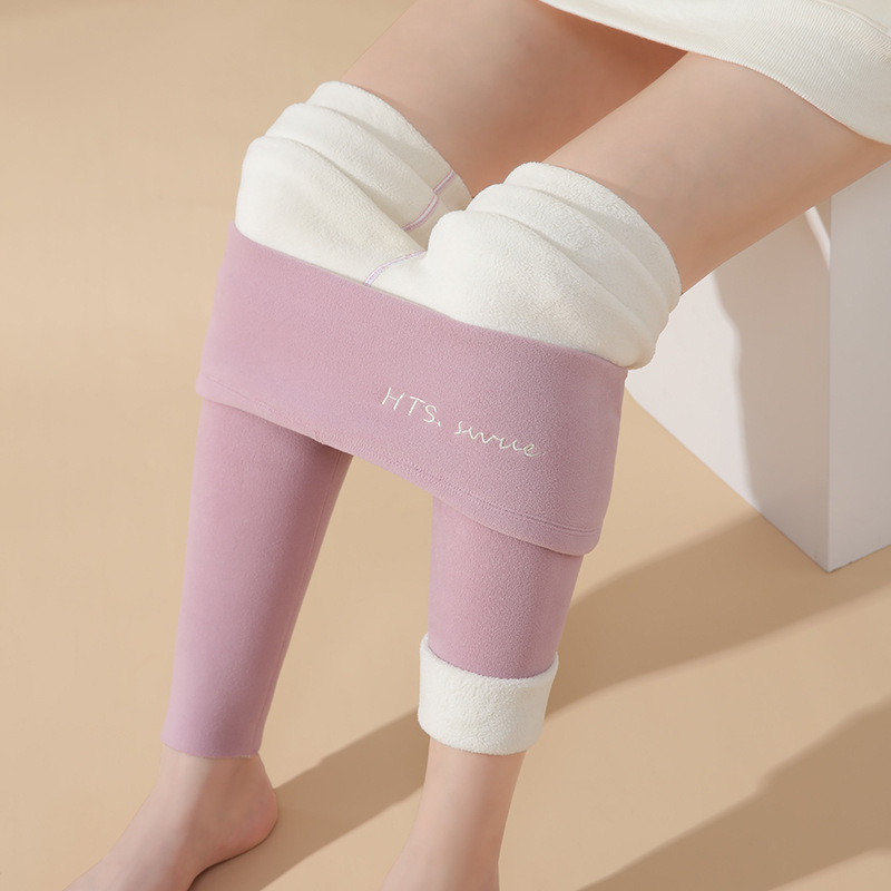 Pantalones térmicos para mujer para primavera, finos y gruesos con lana de cordero, leggings sin costuras de cintura alta, pantalones de capa base de algodón para mujer. image 9