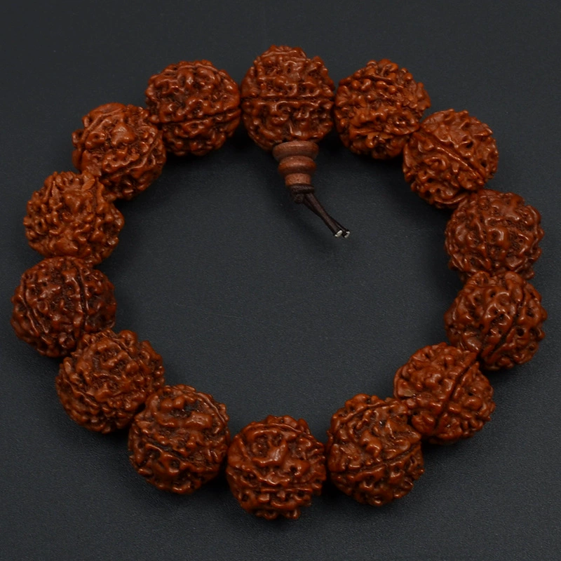 Bodhi Rosary Bracelet, Walnut Round Beads, Multiple Diameters 8–20 mm, Hand-Strung