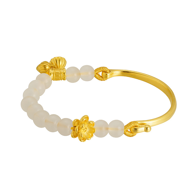 Oro Jade Lotus media pulsera mujer temperamento joyería Lotus pulsera imitación accesorios de oro joya sintética todo partido suministro