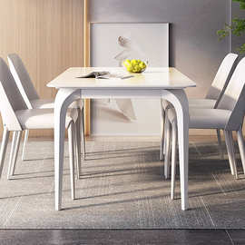 奶油风纯白色岩板餐桌椅轻奢意式长方形2022年网红新款歺进口高端