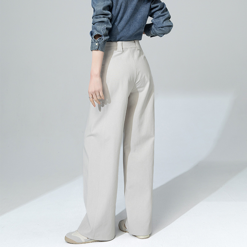 Quần jean nữ cạp cao ống rộng dáng suông chất cotton Tencel mềm mại — Màu bí ngô