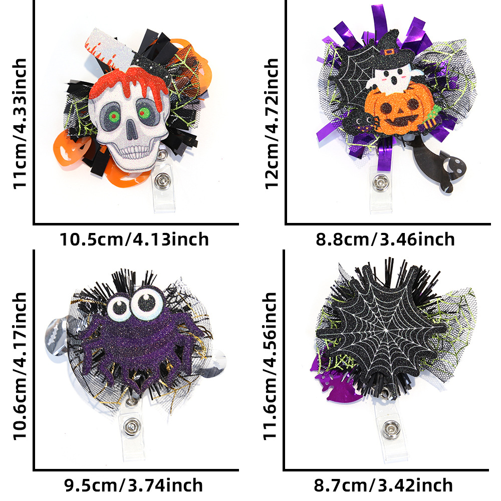 Polvo brillante fácil de tirar de regalos de Halloween fantasma esqueleto placa de identificación de fichaje multifuncional giratorio fácil de tirar