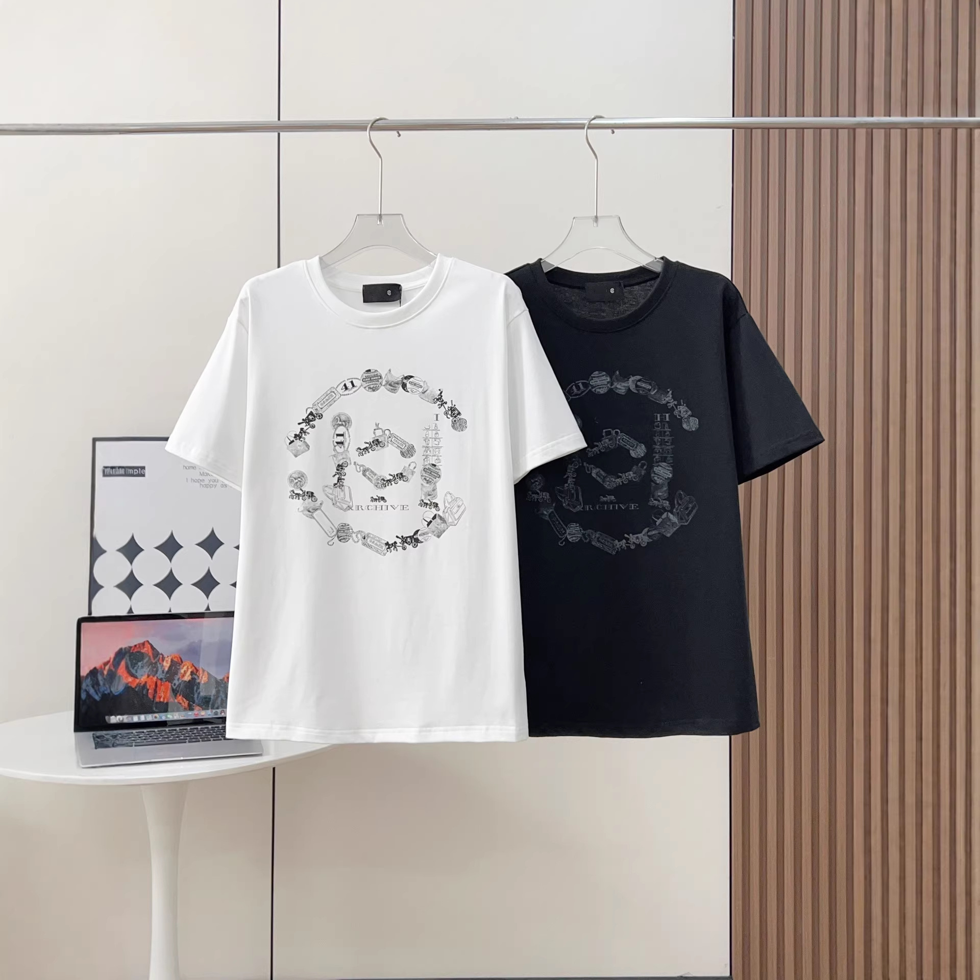 CH Collaboration 2026 Spring/Summer Retro Print Letter T-Shirt Pullover Short Sleeve Couple Style Trendy Crew Neck Short Sleeve