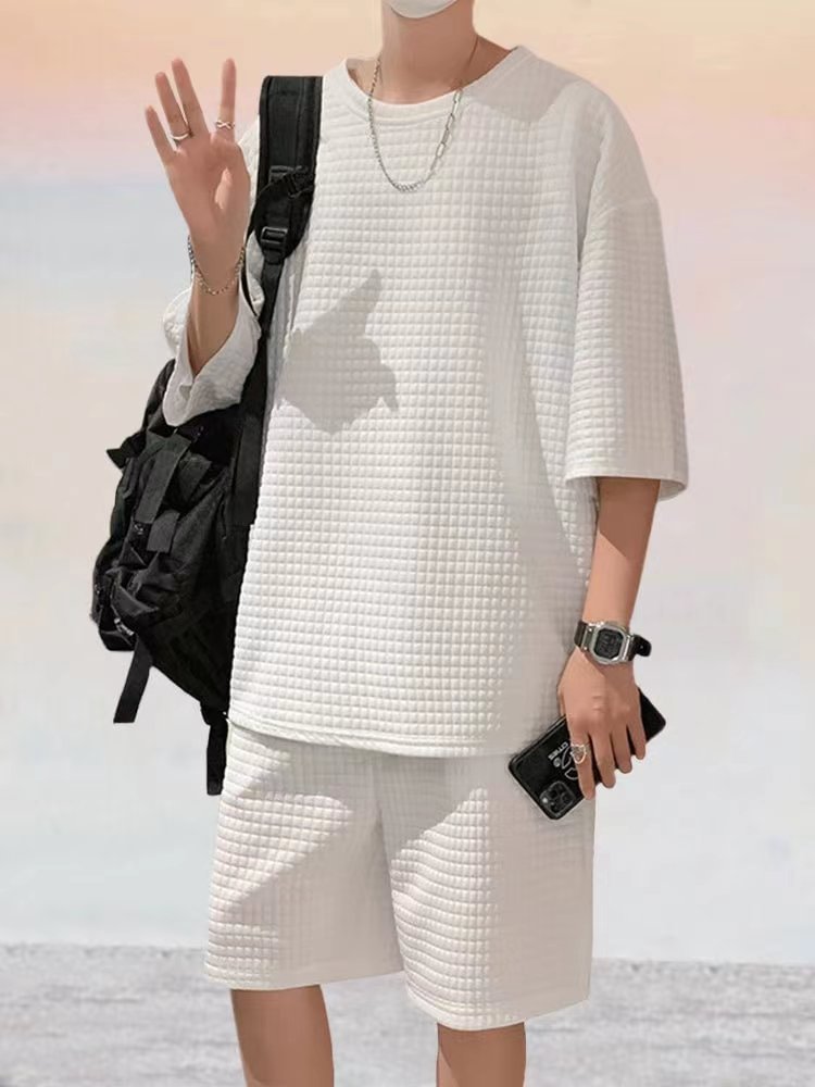 Monochrome Man- Casual Sports Set Summer Loose Ice Silk Short Sleeve T-Shirt Men's Shorts Two-Piece Trendy Quick-Dry_viptrois.com