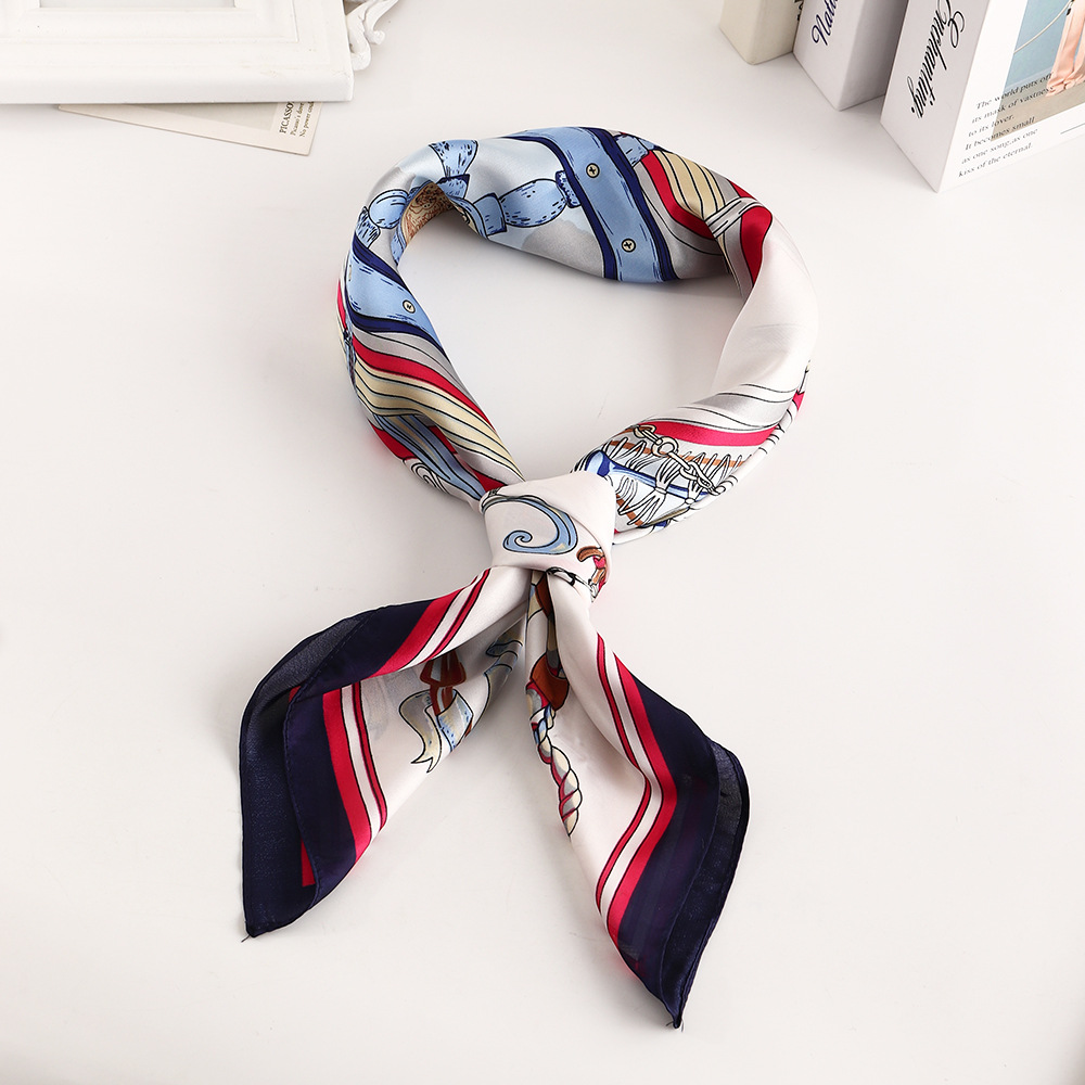 Impression De Mode Petit Foulard Carré En Soie De Protection Solaire De Style Marine display picture 10