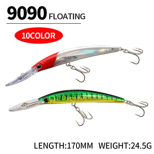 Long-cast Sea Fishing Lure Bait, 170mm / 24.5g, Long-Tongued Floating Minnow-Style Hard Bait, Model 9090