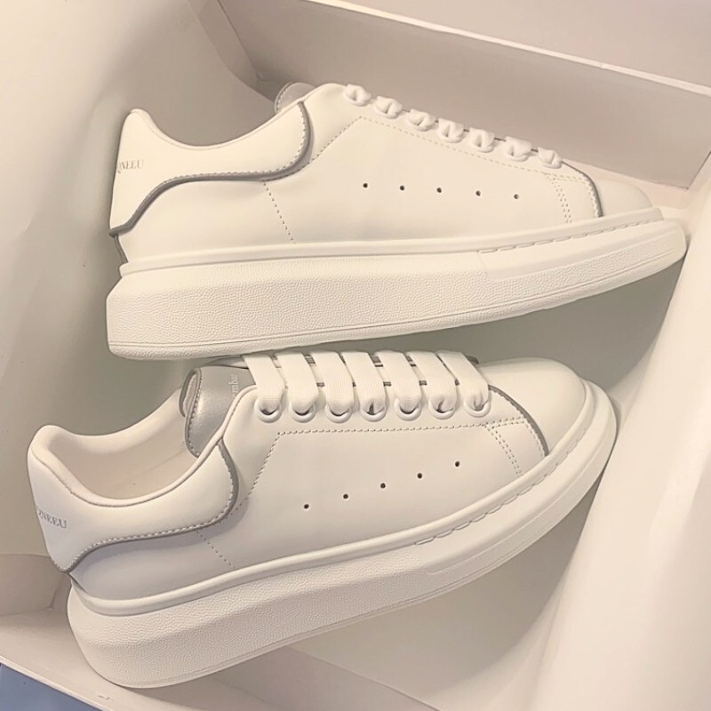 High Version Mcqueen White Shoes for Women 2025 New Thick-Soled Genuine Leather Women's Shoes Heightening Women's Versatile Casual Shoes for Men