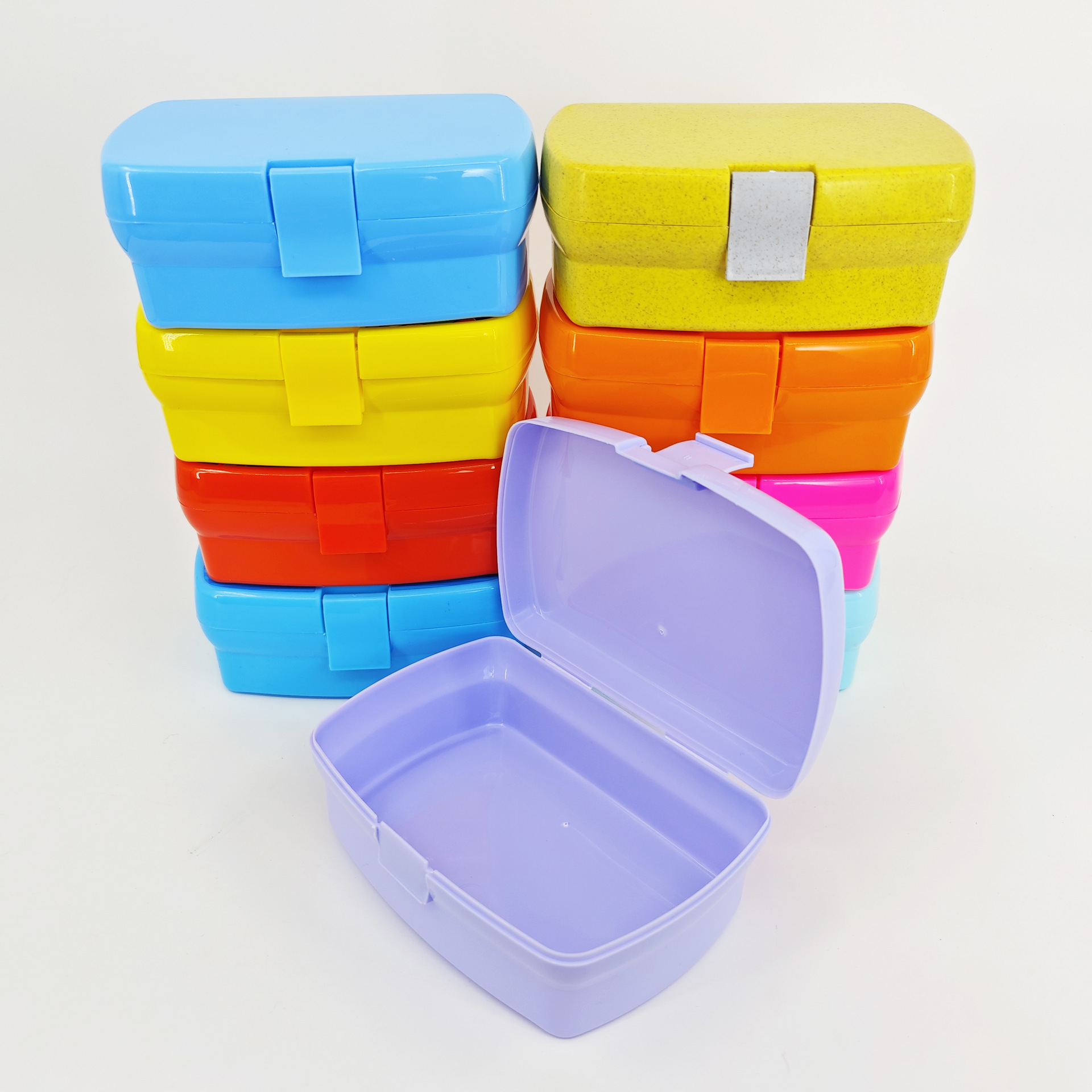 Customizado caja de comidas de plástico de doble capa de niños lindos dibujos animados portátiles caja de comidas de estilo japonés