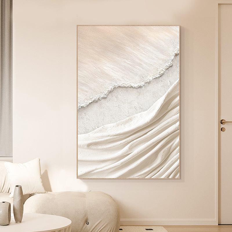 奶油侘寂風客廳裝飾畫高級感抽象肌理壁畫玄關掛畫大幅沙發落地畫