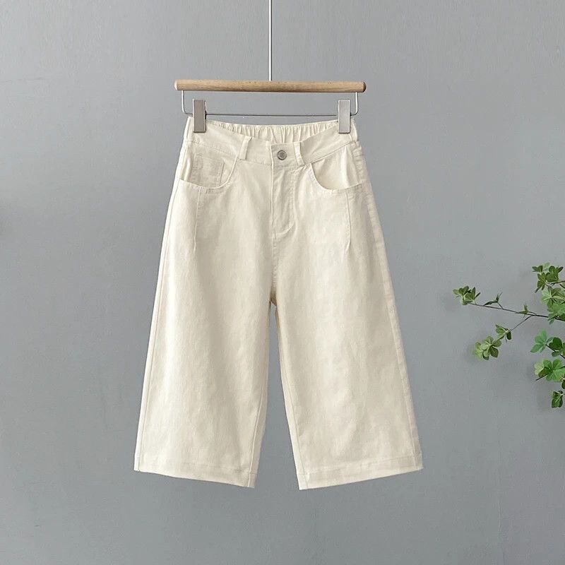 Spring and Summer New Casual Pants for Women, Petite Size, Versatile Fashion High-Waisted Cropped Pants, Korean Style Straight Wide-Leg Pants